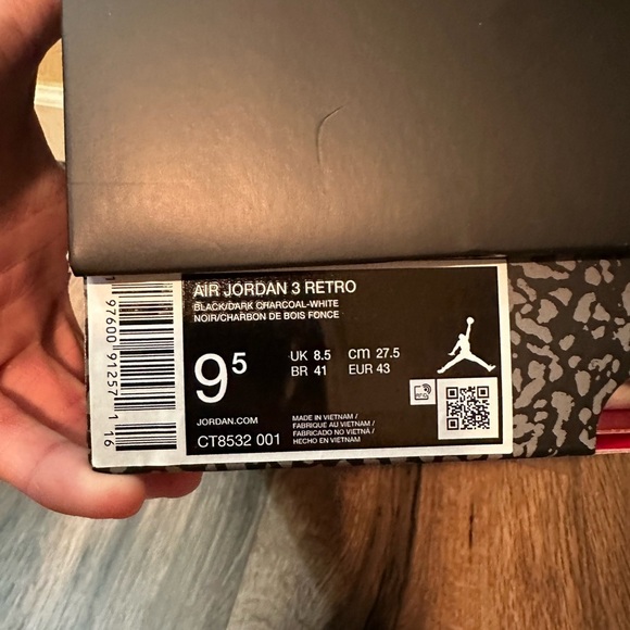 New With Box Jordan 3 “Black Cat” 2025 Men’s Size 9.5 Women’s Size 11 main image 10